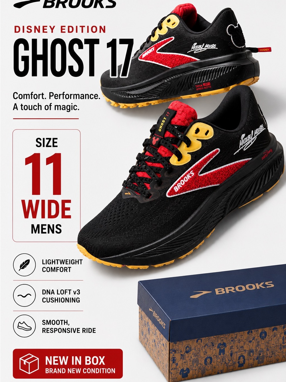 Brooks Ghost 17 Disney Edition Black with Red and Yellow Accents